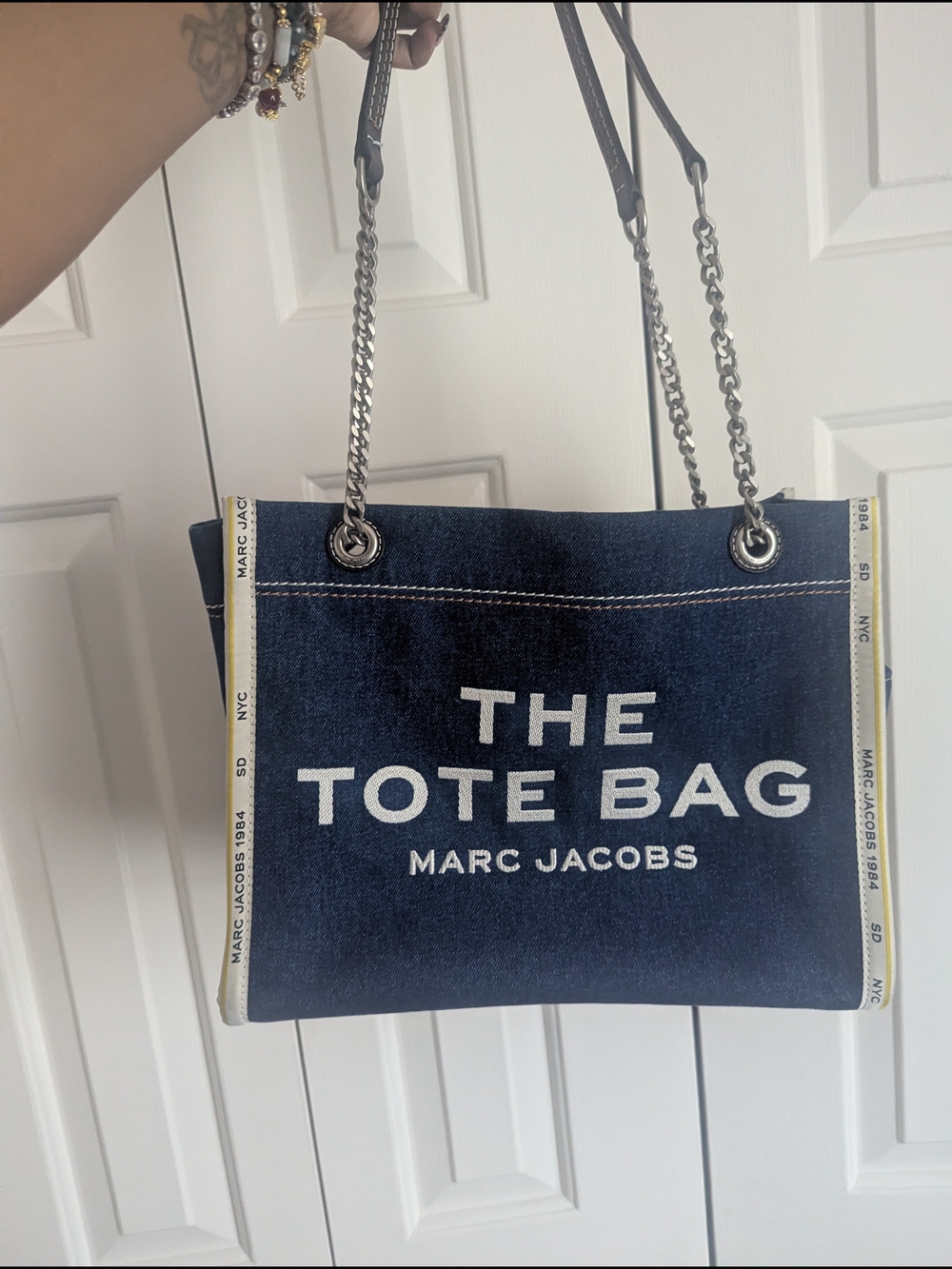 Marc Jacobs Navy Denim Tote Bag with White Logo